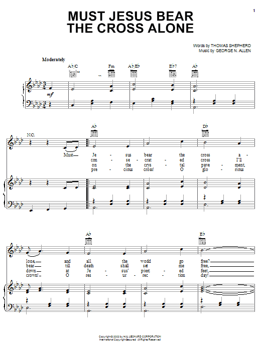 George N. Allen Must Jesus Bear The Cross Alone Sheet Music Notes & Chords for Piano, Vocal & Guitar (Right-Hand Melody) - Download or Print PDF