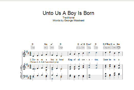 Christmas Carol Unto Us A Boy Is Born Sheet Music Notes & Chords for Piano, Vocal & Guitar (Right-Hand Melody) - Download or Print PDF