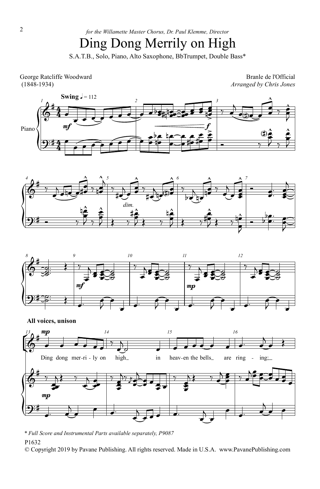 George Ratcliffe Woodward and Branle de l'Official Ding Dong Merrily on High (arr. Chris Jones) Sheet Music Notes & Chords for SATB Choir - Download or Print PDF