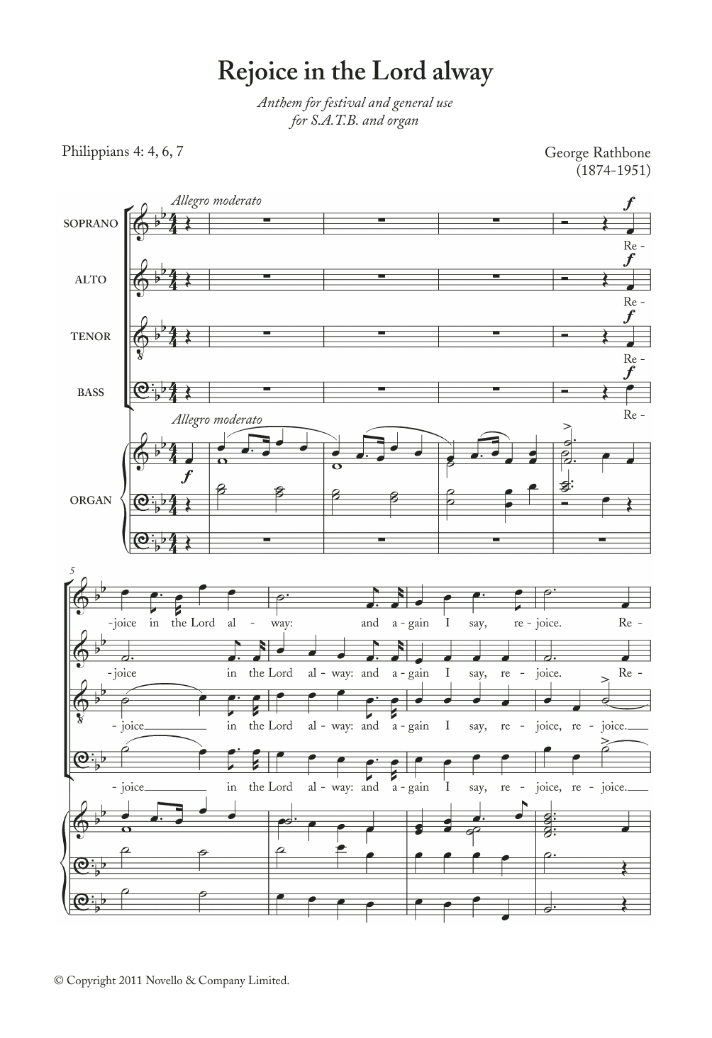 George Rathbone Rejoice In The Lord Alway Sheet Music Notes & Chords for SATB - Download or Print PDF