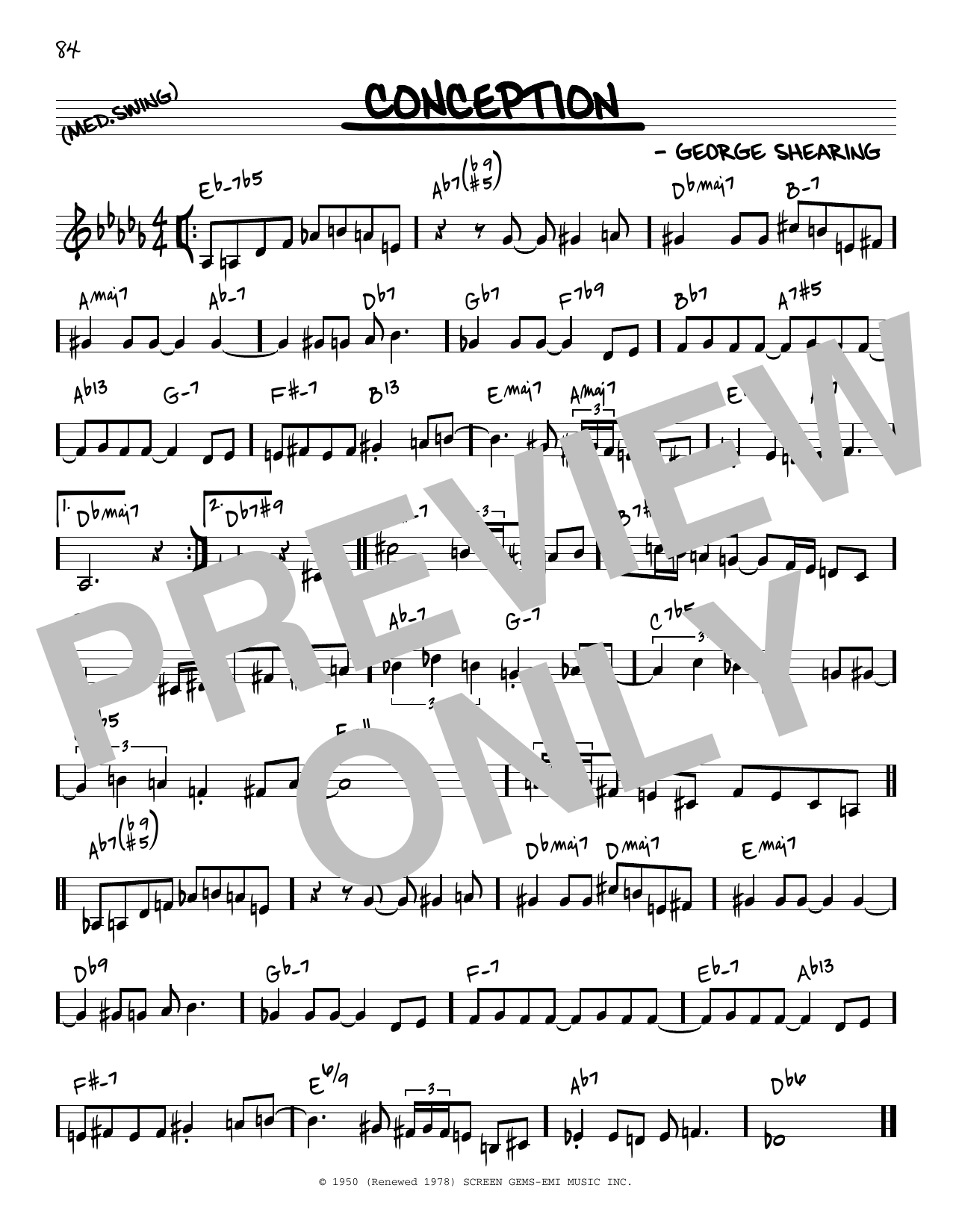 George Shearing Conception [Reharmonized version] (arr. Jack Grassel) Sheet Music Notes & Chords for Real Book – Melody & Chords - Download or Print PDF