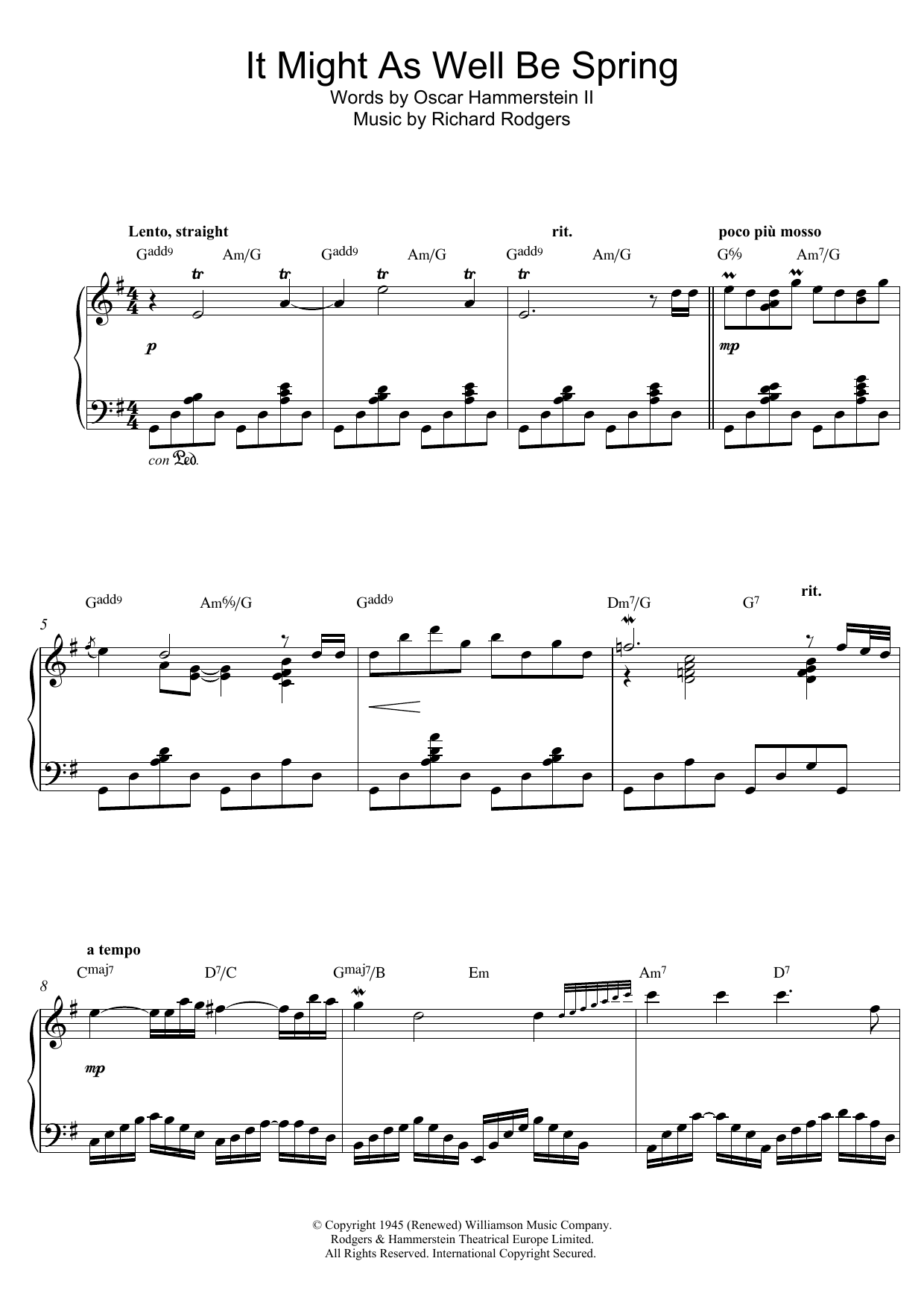 George Shearing It Might As Well Be Spring (from 'State Fair') Sheet Music Notes & Chords for Piano Solo - Download or Print PDF