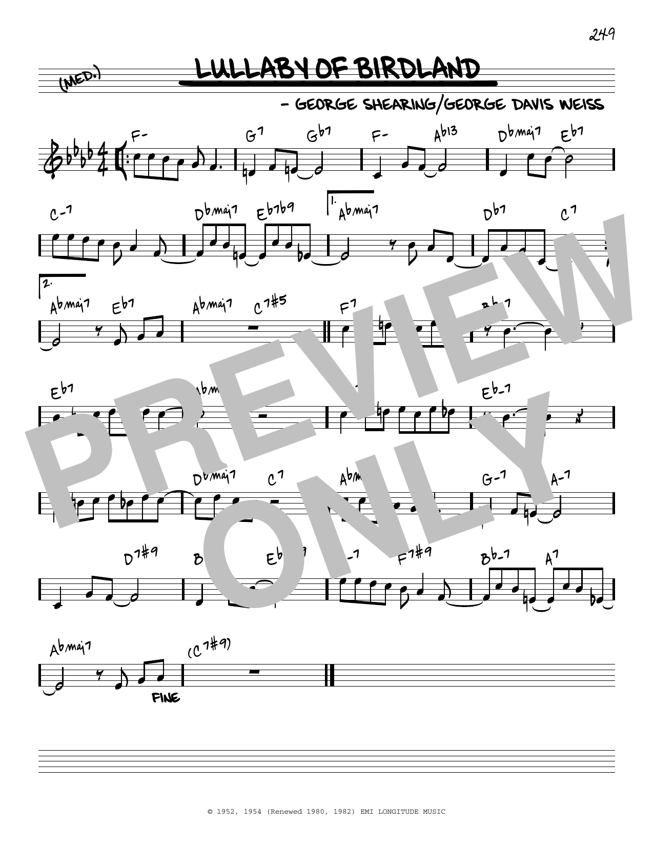 George Shearing Lullaby Of Birdland [Reharmonized version] (arr. Jack Grassel) Sheet Music Notes & Chords for Real Book – Melody & Chords - Download or Print PDF