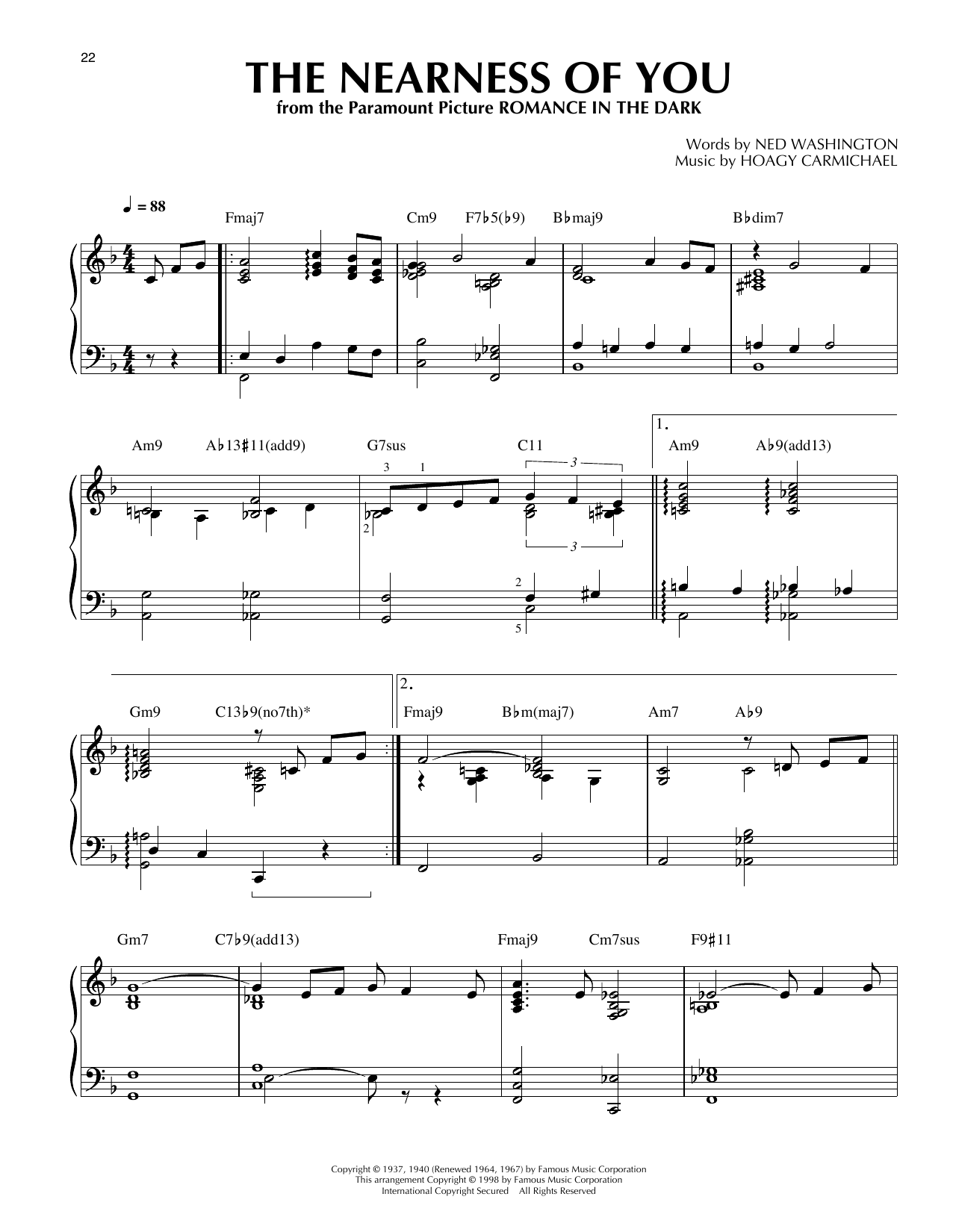 George Shearing The Nearness Of You (arr. Thomas Coppola) Sheet Music Notes & Chords for Piano Solo - Download or Print PDF