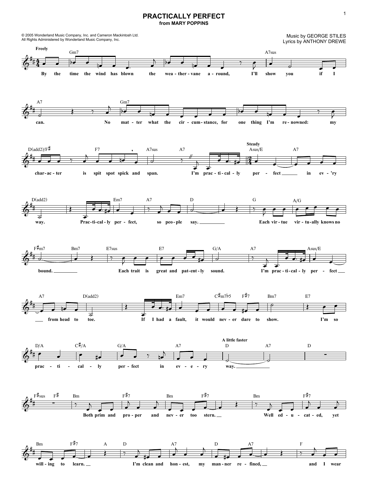 George Stiles Practically Perfect Sheet Music Notes & Chords for Melody Line, Lyrics & Chords - Download or Print PDF