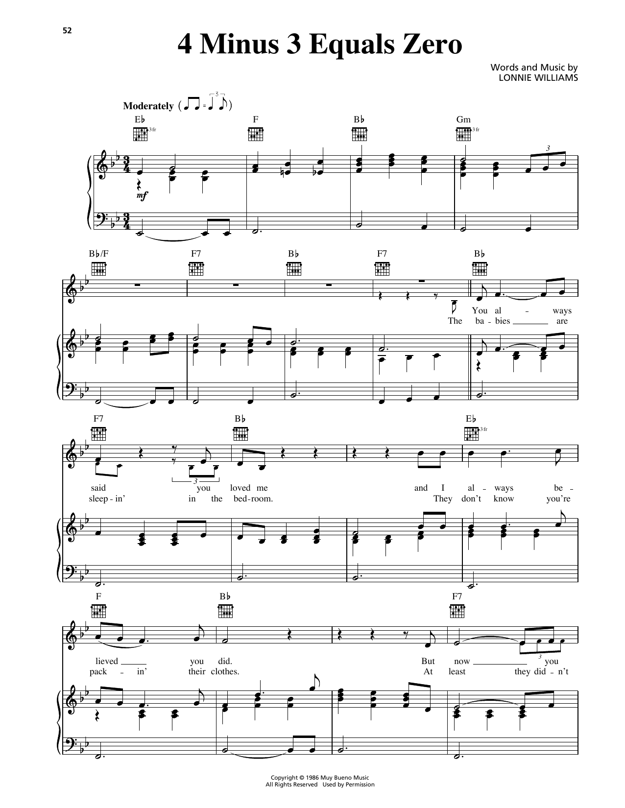 George Strait 4 Minus 3 Equals Zero Sheet Music Notes & Chords for Piano, Vocal & Guitar Chords (Right-Hand Melody) - Download or Print PDF
