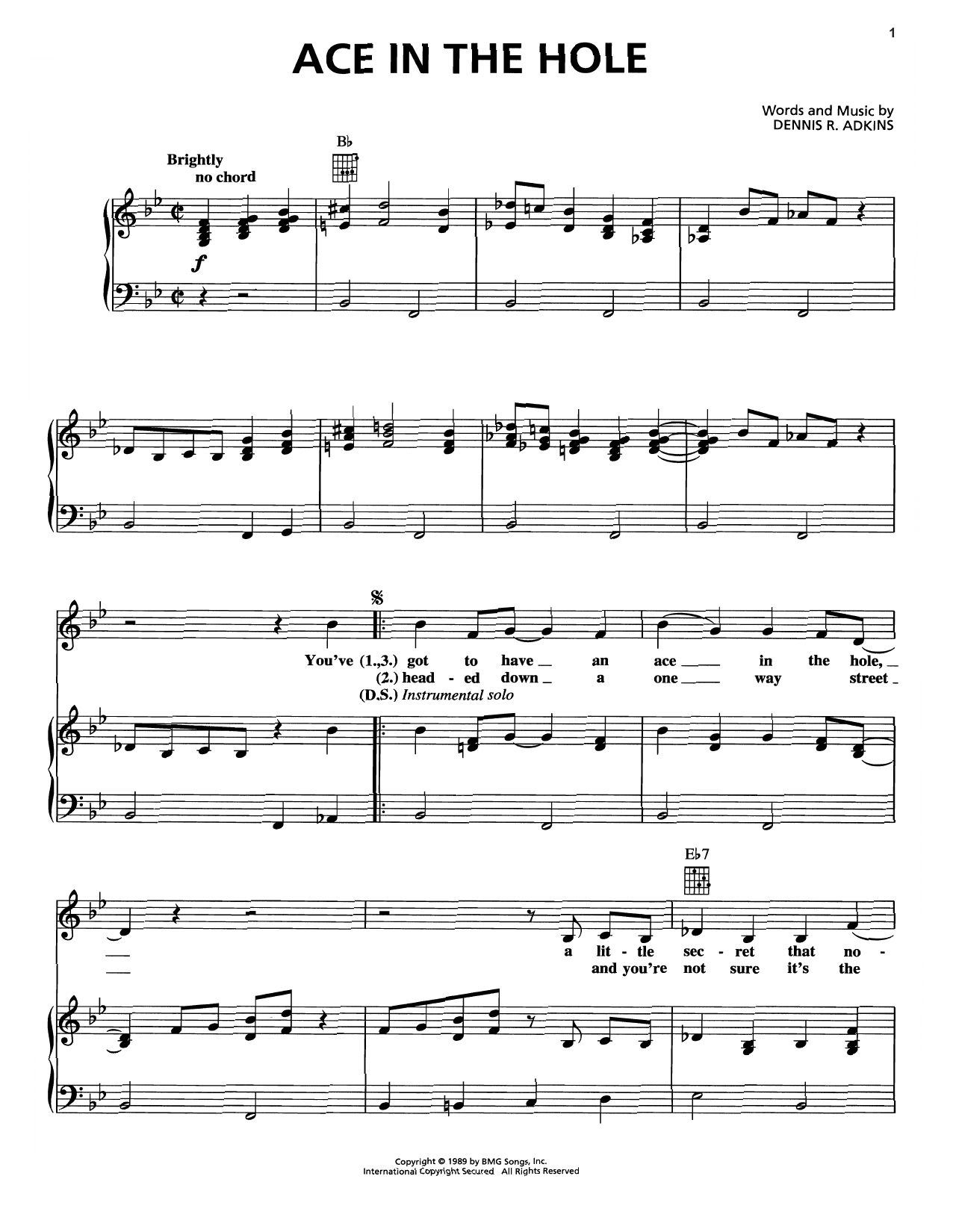 George Strait Ace In The Hole Sheet Music Notes & Chords for Piano, Vocal & Guitar (Right-Hand Melody) - Download or Print PDF