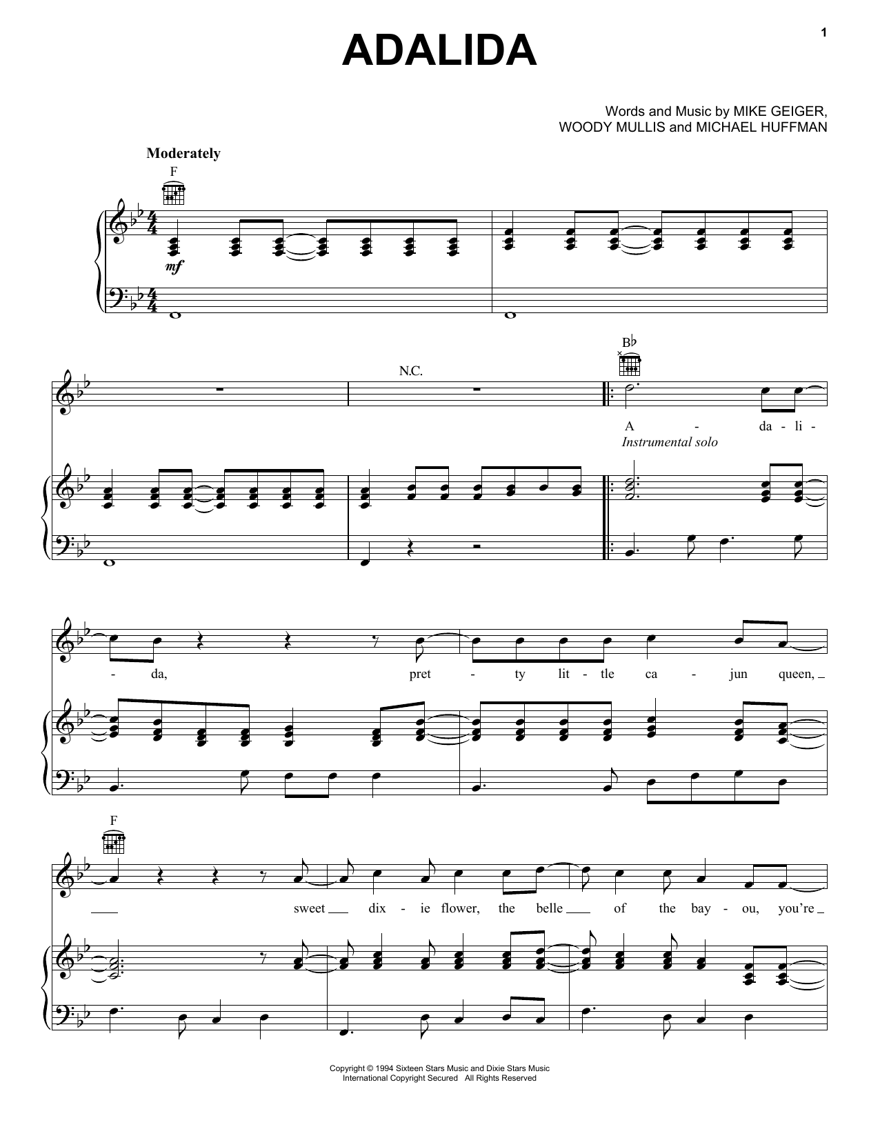 George Strait Adalida Sheet Music Notes & Chords for Piano, Vocal & Guitar (Right-Hand Melody) - Download or Print PDF