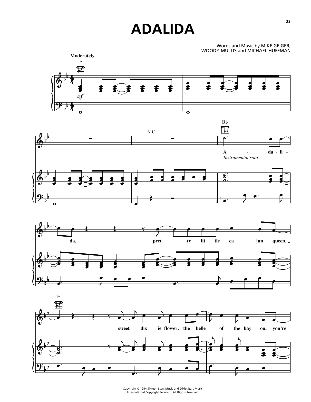 George Strait Adalida Sheet Music Notes & Chords for Piano, Vocal & Guitar (Right-Hand Melody) - Download or Print PDF