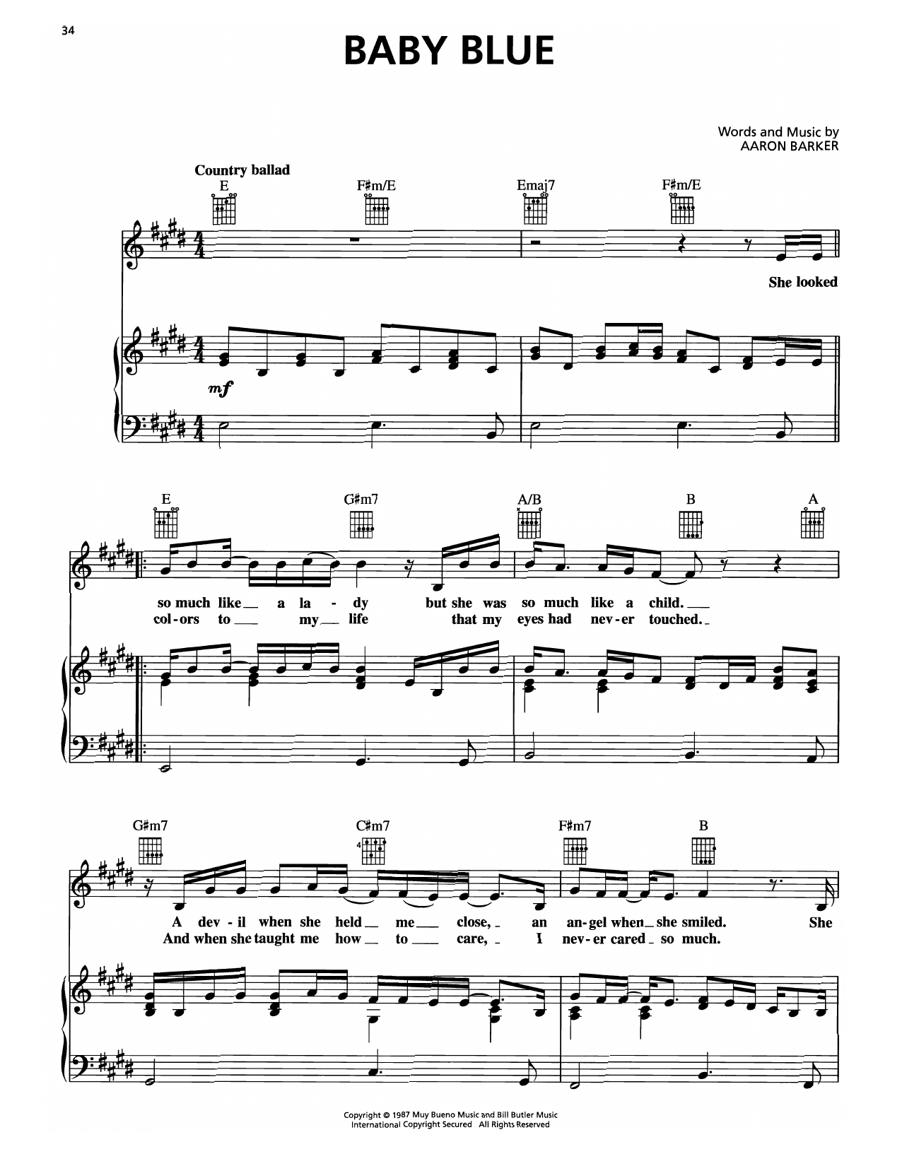 George Strait Baby Blue Sheet Music Notes & Chords for Piano, Vocal & Guitar Chords (Right-Hand Melody) - Download or Print PDF