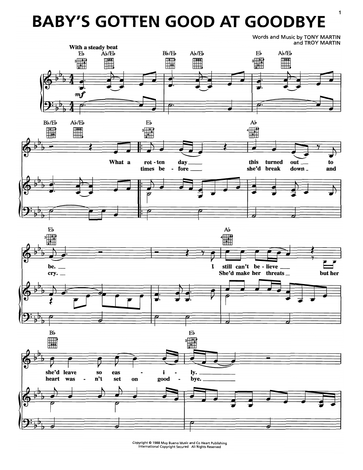 George Strait Baby's Gotten Good At Goodbye Sheet Music Notes & Chords for Piano, Vocal & Guitar (Right-Hand Melody) - Download or Print PDF