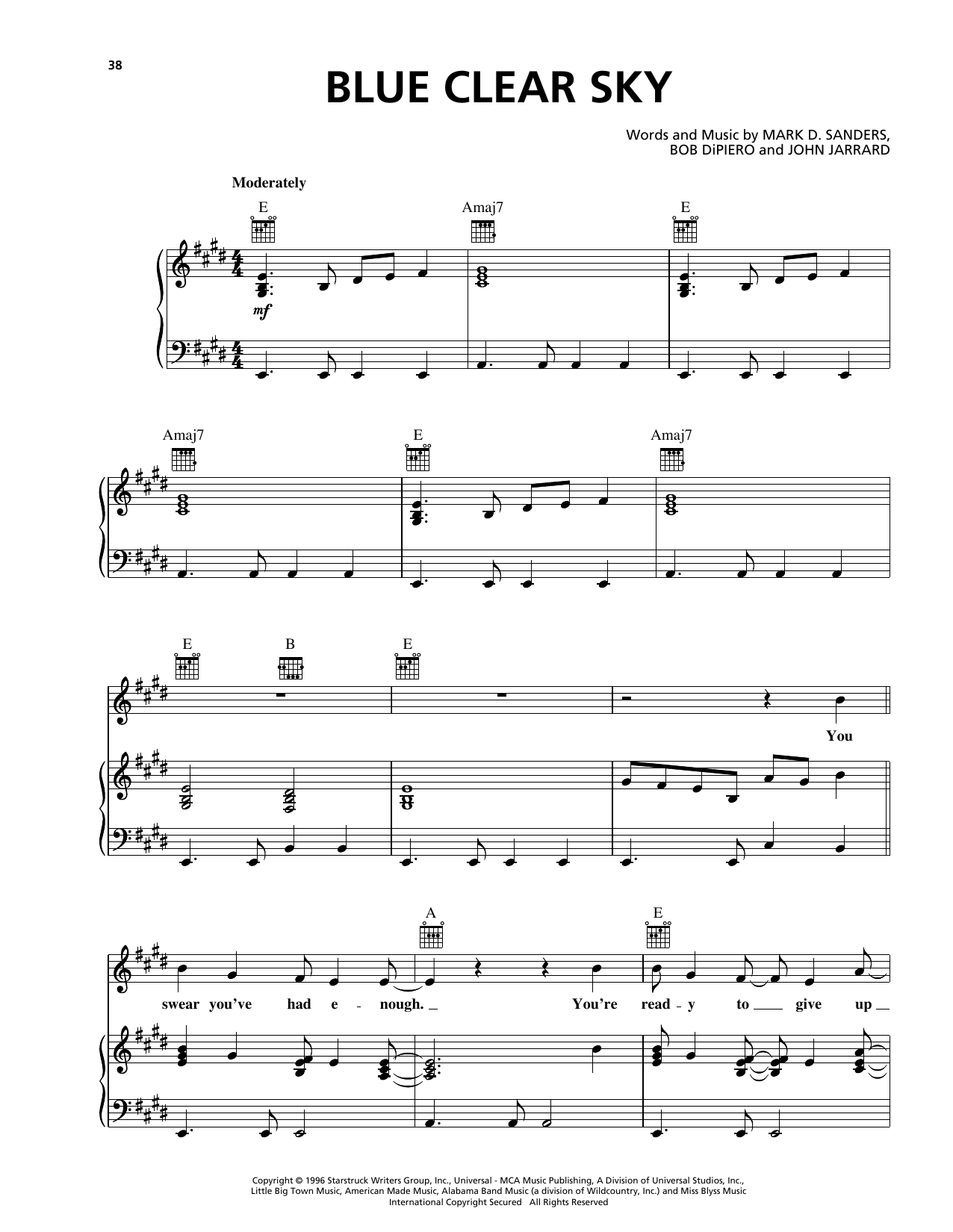 George Strait Blue Clear Sky Sheet Music Notes & Chords for Piano, Vocal & Guitar (Right-Hand Melody) - Download or Print PDF
