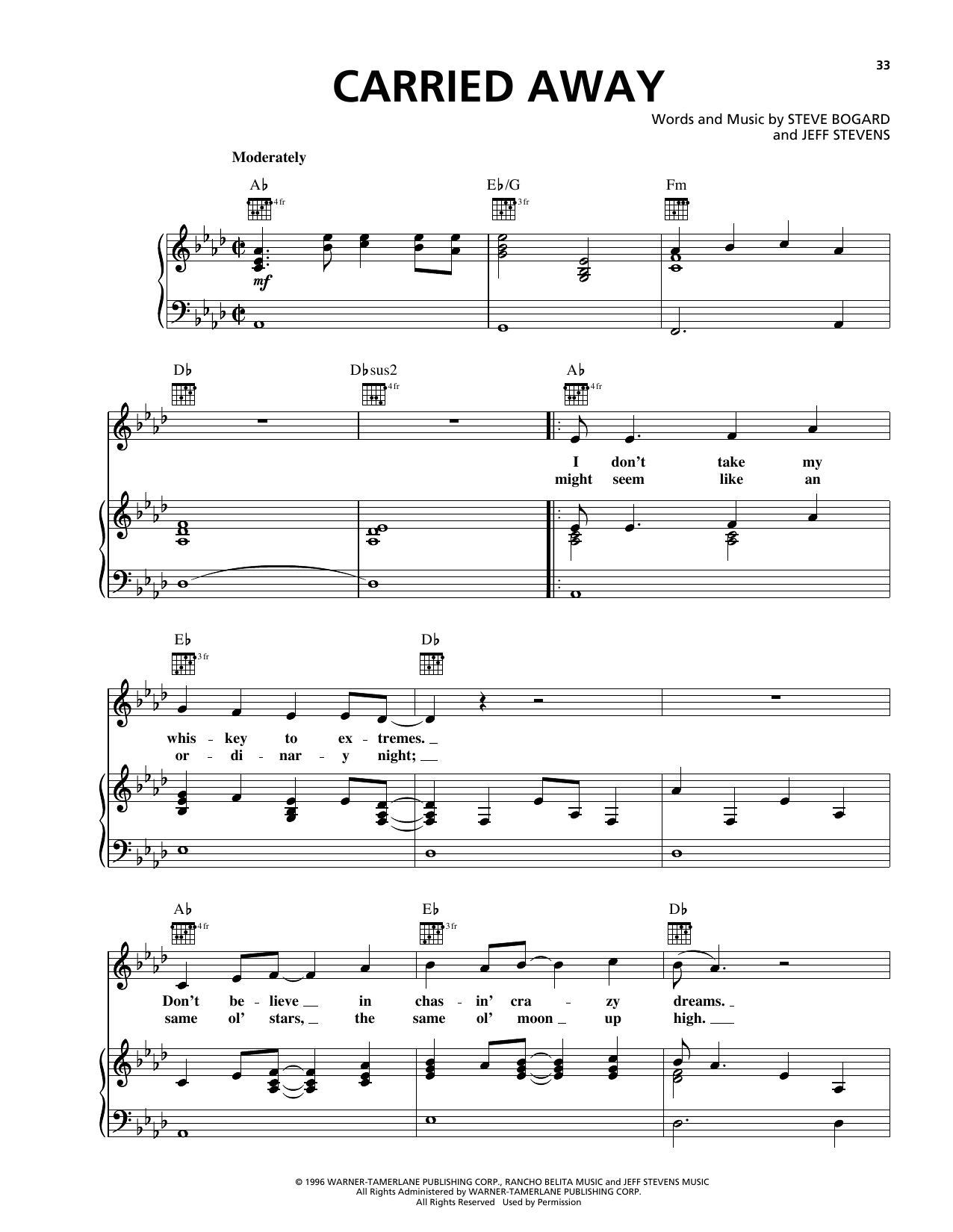 George Strait Carried Away Sheet Music Notes & Chords for Piano, Vocal & Guitar (Right-Hand Melody) - Download or Print PDF
