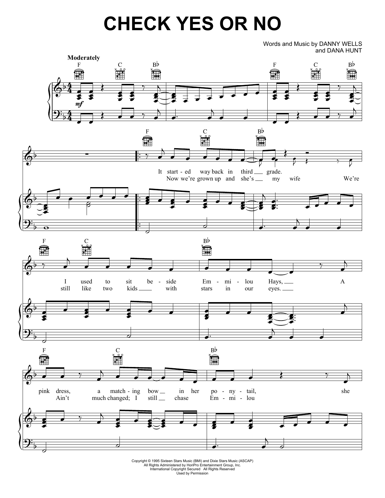 George Strait Check Yes Or No Sheet Music Notes & Chords for Piano, Vocal & Guitar (Right-Hand Melody) - Download or Print PDF