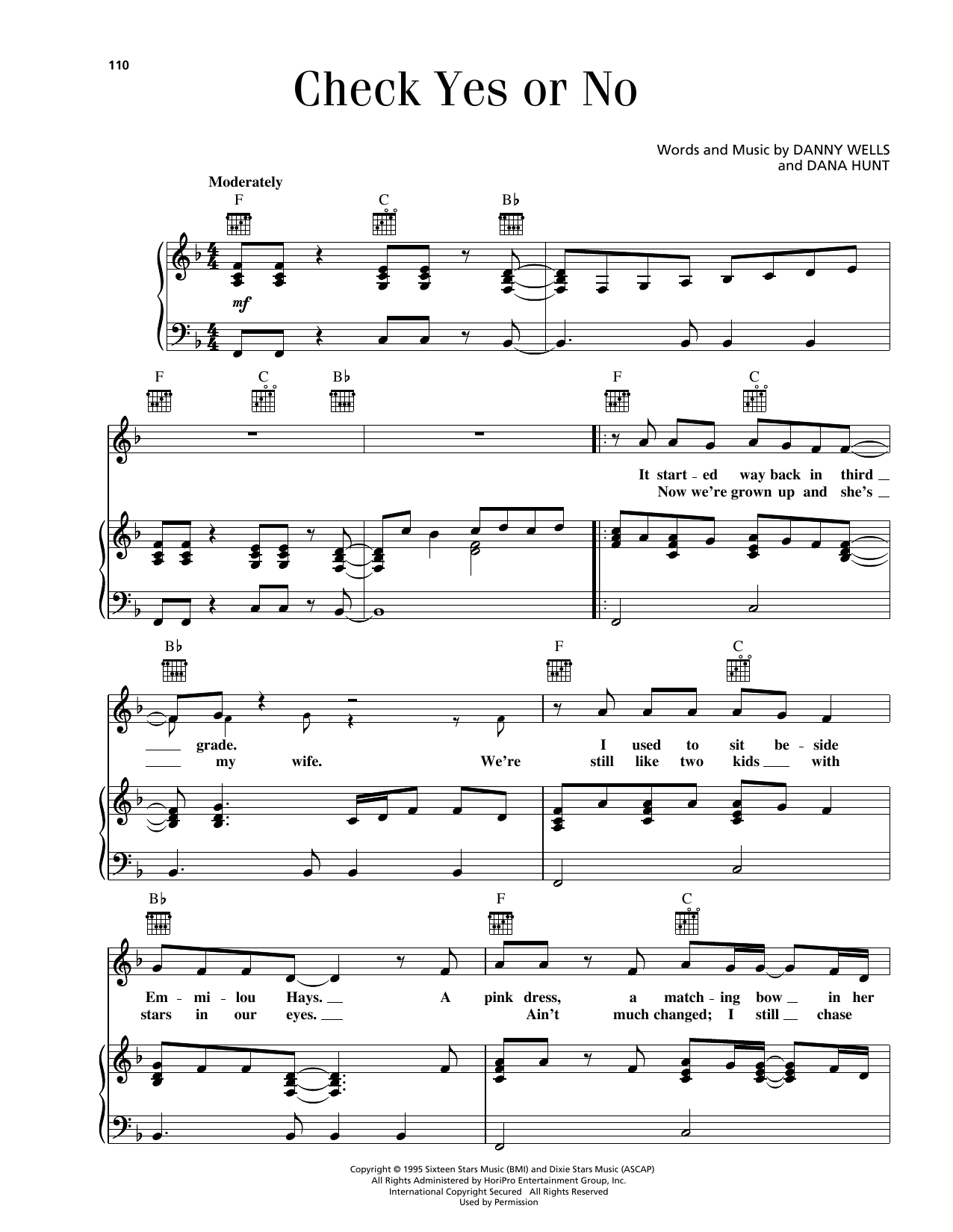 George Strait Check Yes Or No Sheet Music Notes & Chords for Very Easy Piano - Download or Print PDF