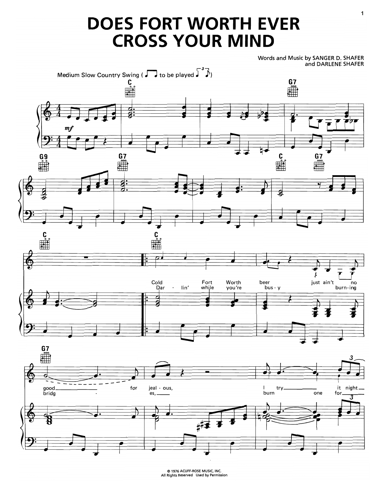 George Strait Does Fort Worth Ever Cross Your Mind Sheet Music Notes & Chords for Piano, Vocal & Guitar (Right-Hand Melody) - Download or Print PDF