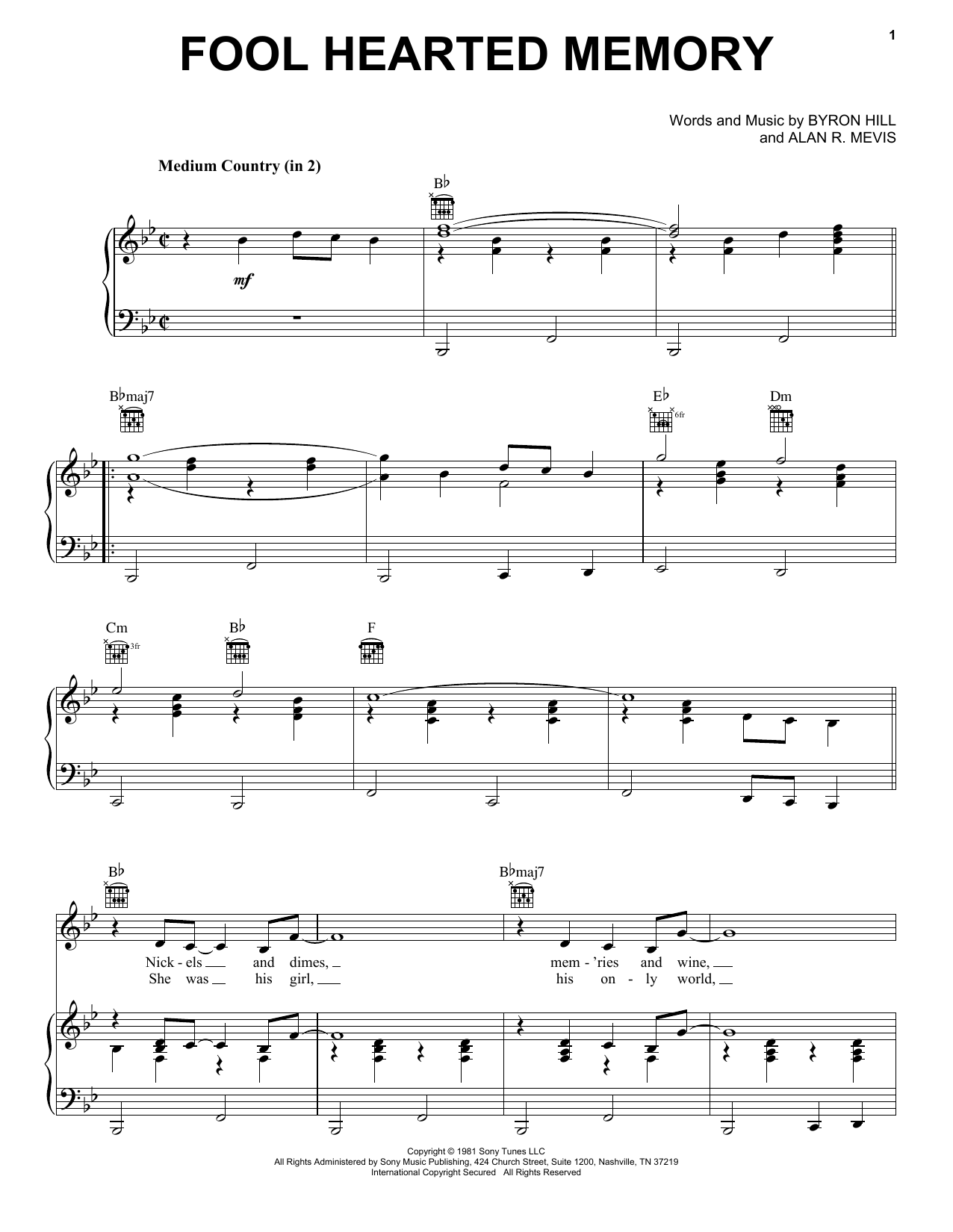 George Strait Fool Hearted Memory Sheet Music Notes & Chords for Piano, Vocal & Guitar (Right-Hand Melody) - Download or Print PDF George Strait Fool Hearted Memory Sheet Music Notes & Chords for Piano, Vocal & Guitar (Right-Hand Melody) - Download or Print PDF