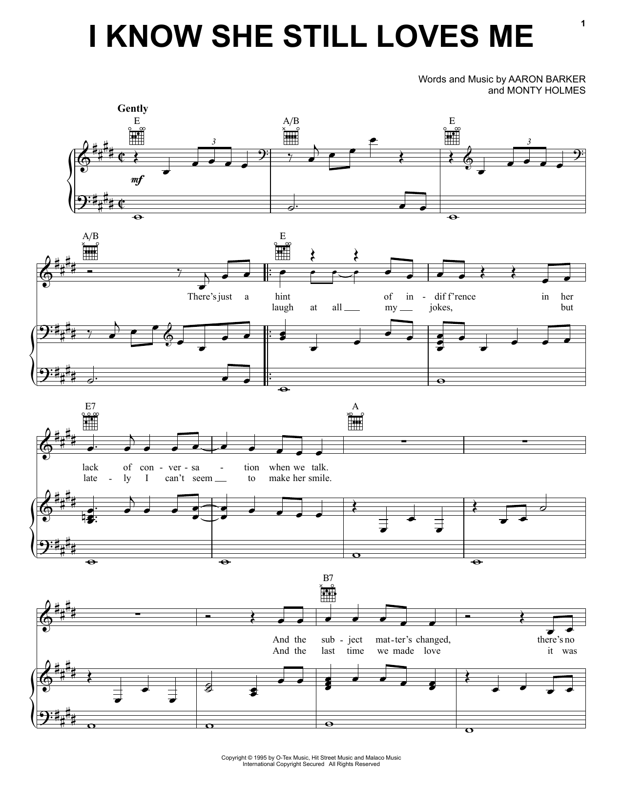 George Strait I Know She Still Loves Me Sheet Music Notes & Chords for Piano, Vocal & Guitar (Right-Hand Melody) - Download or Print PDF