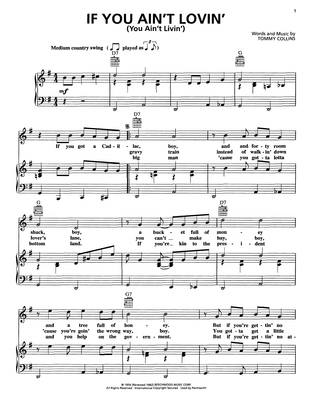 George Strait If You Ain't Lovin' (You Ain't Livin') Sheet Music Notes & Chords for Piano, Vocal & Guitar (Right-Hand Melody) - Download or Print PDF
