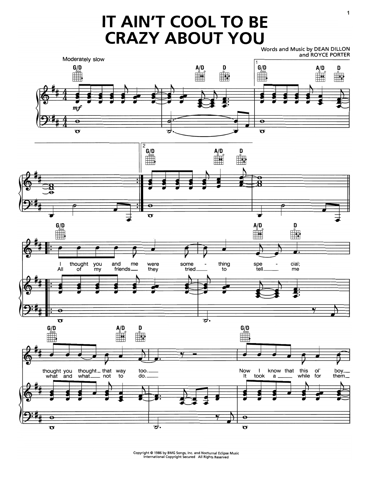 George Strait It Ain't Cool To Be Crazy About You Sheet Music Notes & Chords for Piano, Vocal & Guitar (Right-Hand Melody) - Download or Print PDF
