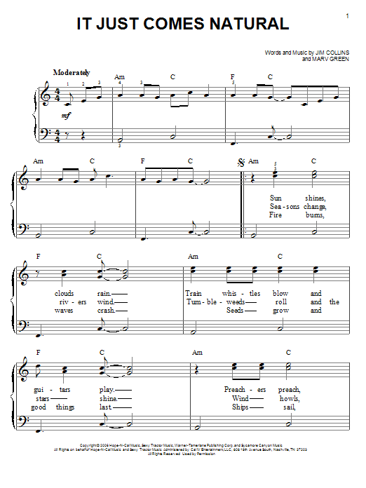 George Strait It Just Comes Natural Sheet Music Notes & Chords for Easy Piano - Download or Print PDF