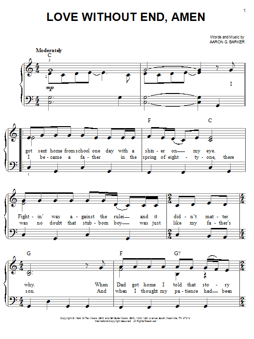 George Strait Love Without End, Amen Sheet Music Notes & Chords for Easy Piano - Download or Print PDF