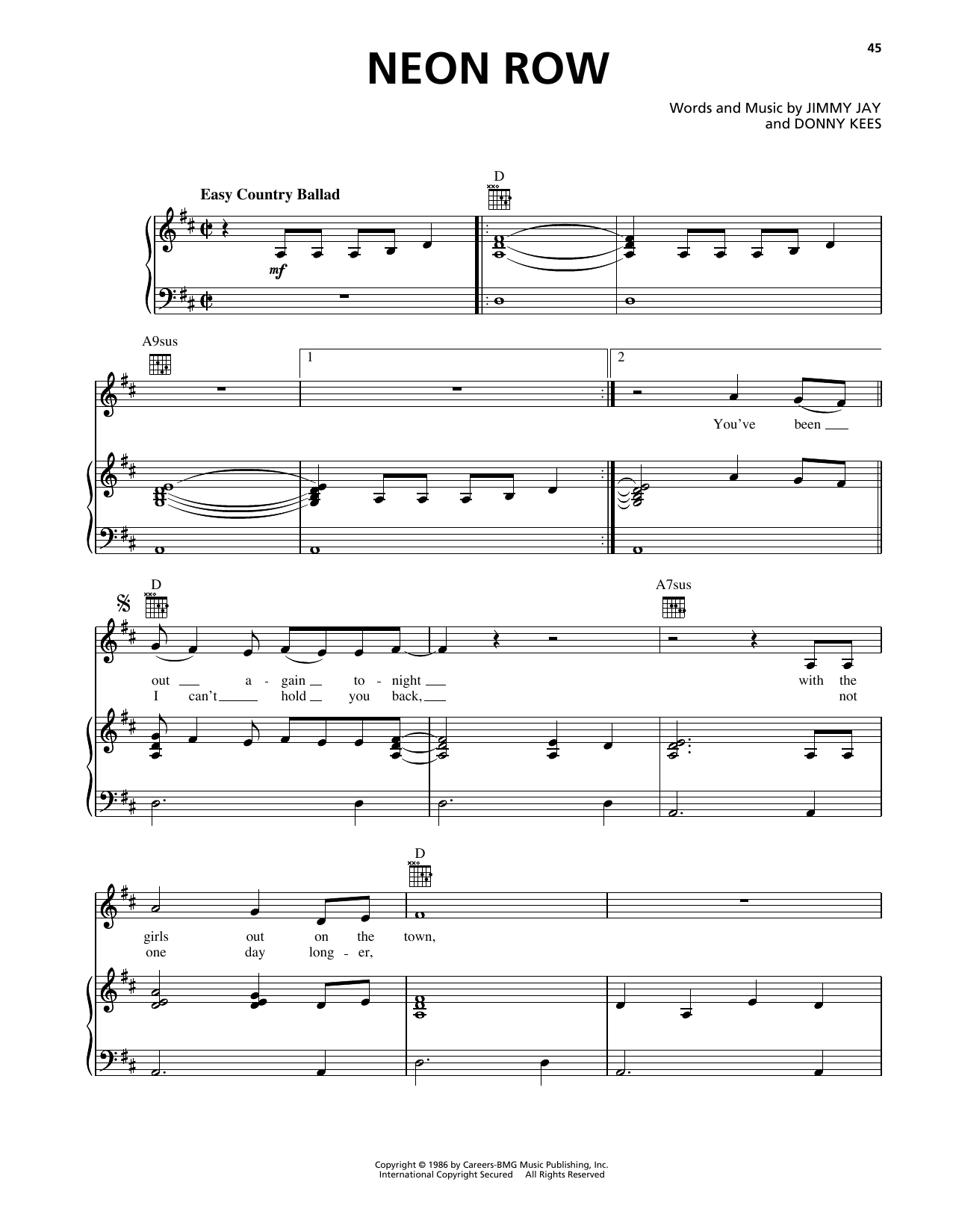 George Strait Neon Row Sheet Music Notes & Chords for Piano, Vocal & Guitar Chords (Right-Hand Melody) - Download or Print PDF