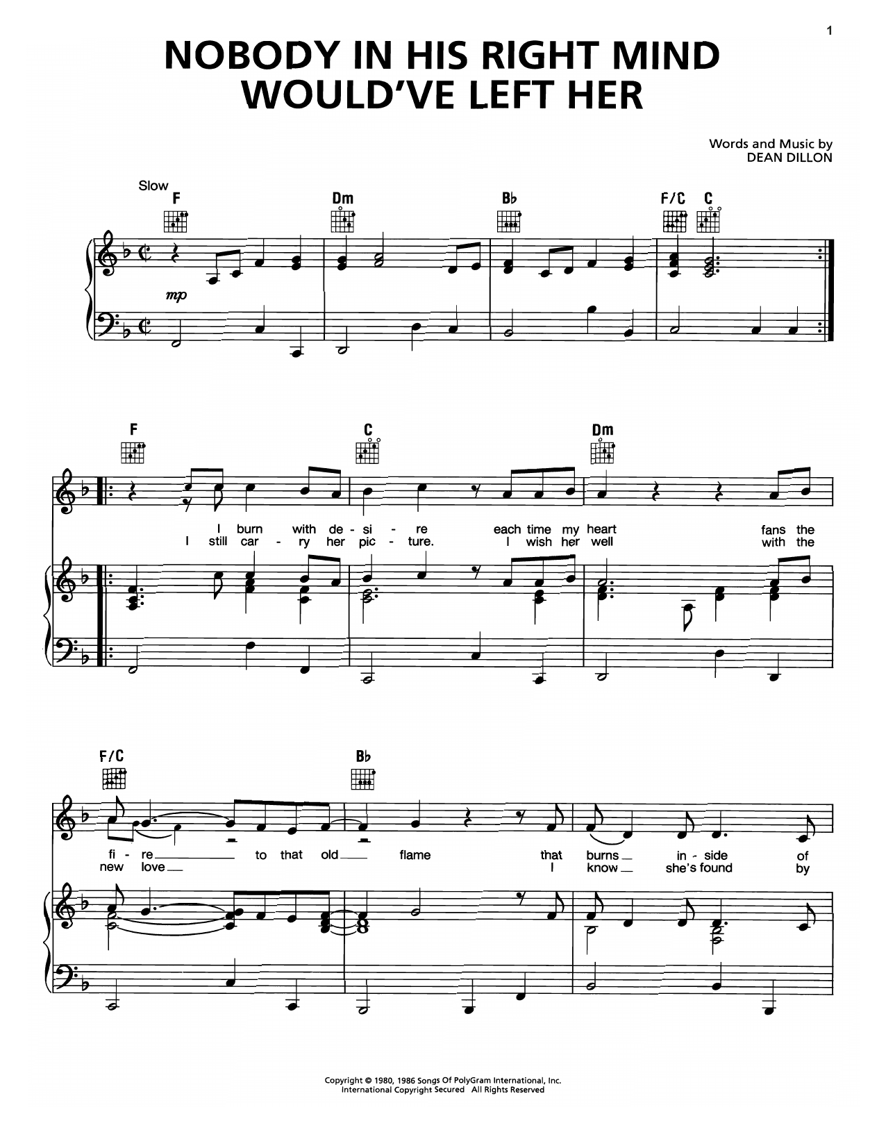 George Strait Nobody In His Right Mind Would've Left Her Sheet Music Notes & Chords for Piano, Vocal & Guitar (Right-Hand Melody) - Download or Print PDF