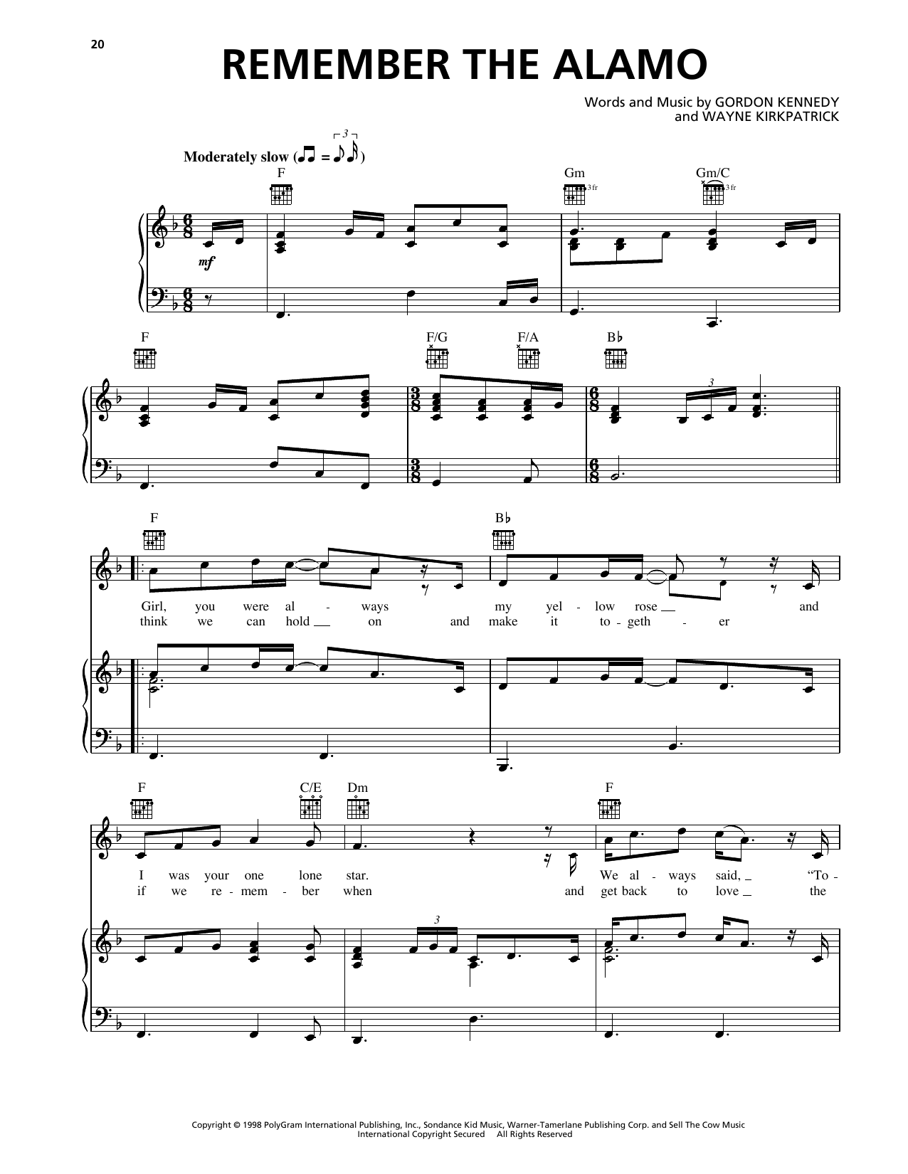 George Strait Remember The Alamo Sheet Music Notes & Chords for Piano, Vocal & Guitar Chords (Right-Hand Melody) - Download or Print PDF