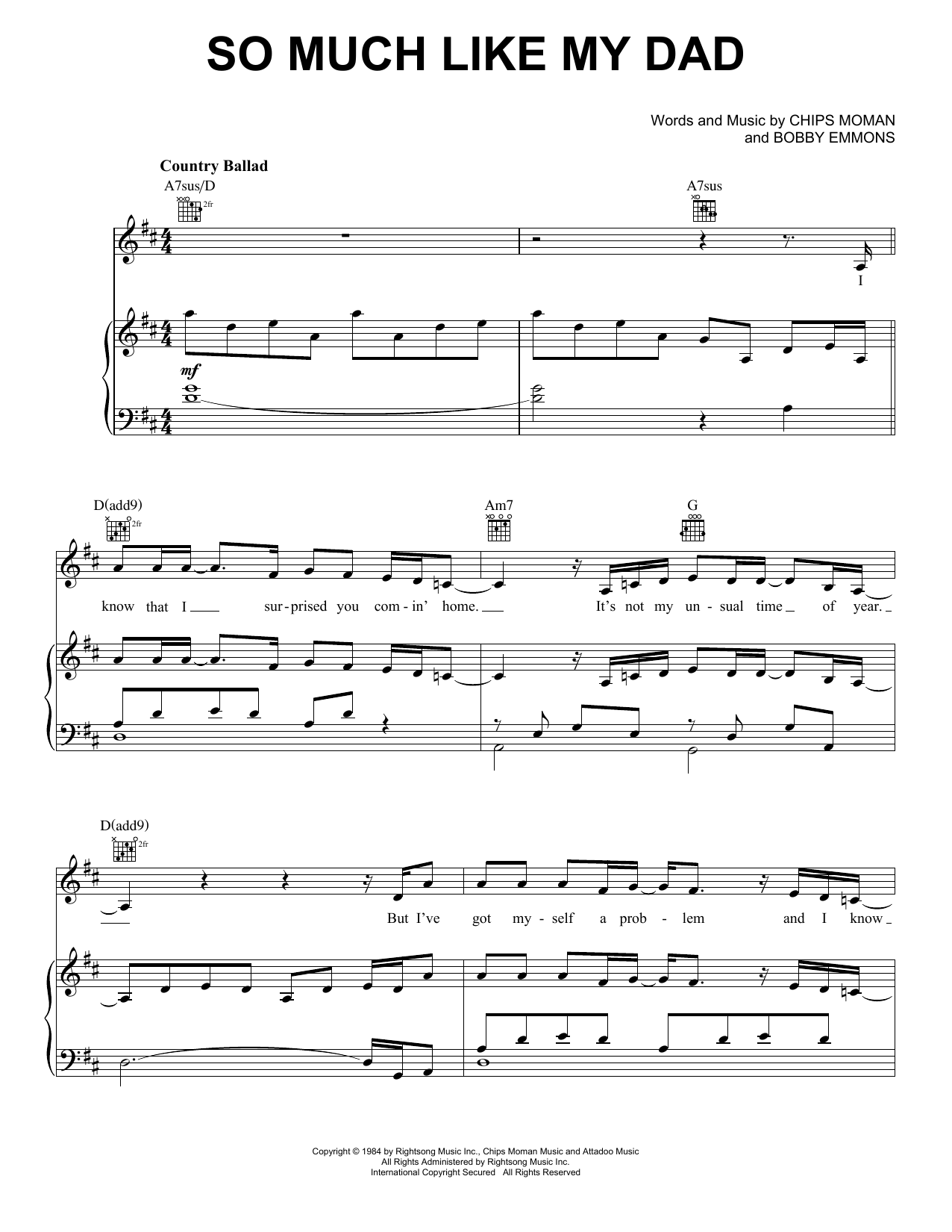 George Strait So Much Like My Dad Sheet Music Notes & Chords for Piano, Vocal & Guitar (Right-Hand Melody) - Download or Print PDF