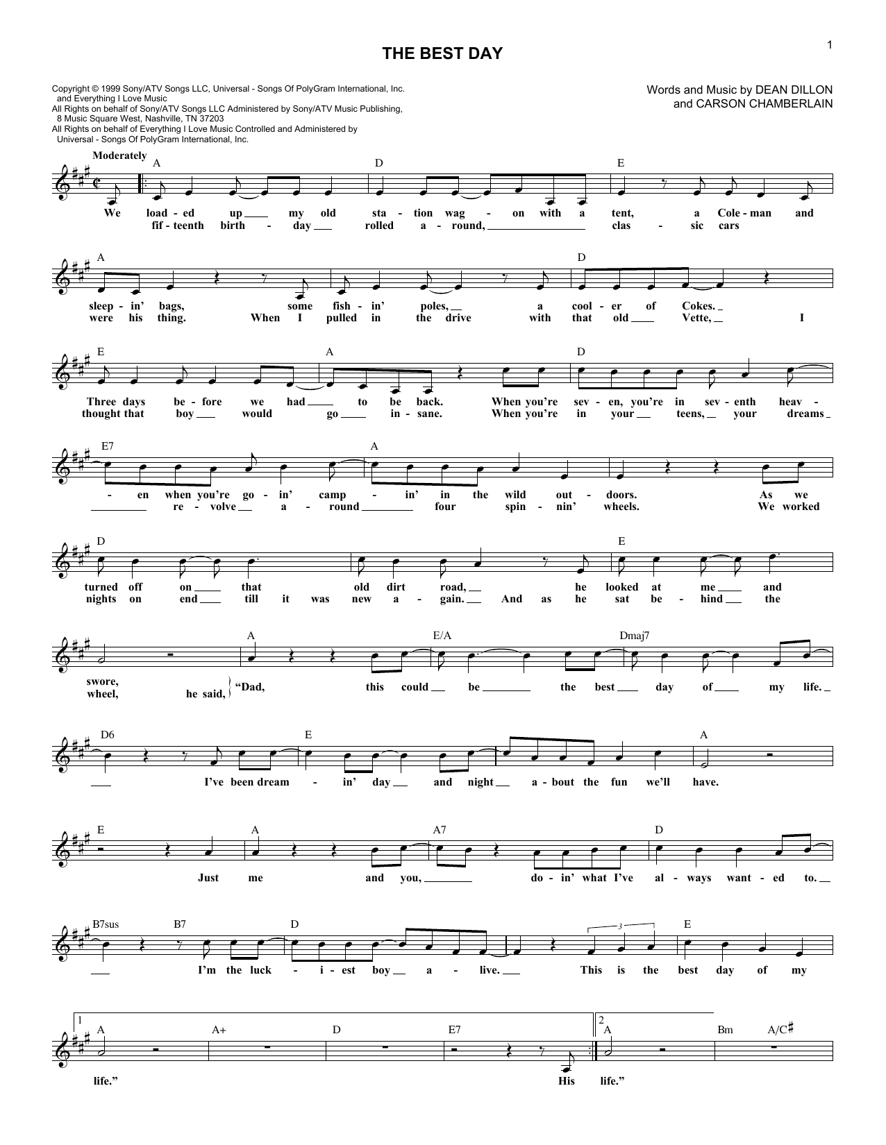 George Strait The Best Day Sheet Music Notes & Chords for Melody Line, Lyrics & Chords - Download or Print PDF