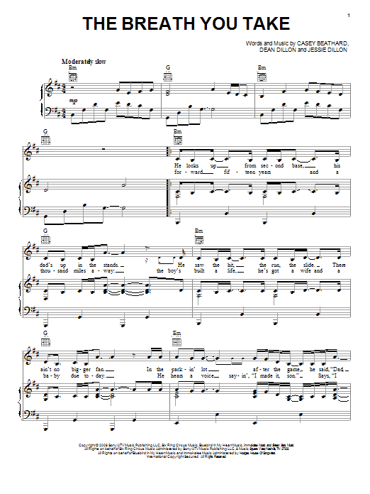 George Strait The Breath You Take Sheet Music Notes & Chords for Piano, Vocal & Guitar (Right-Hand Melody) - Download or Print PDF George Strait The Breath You Take Sheet Music Notes & Chords for Piano, Vocal & Guitar (Right-Hand Melody) - Download or Print PDF