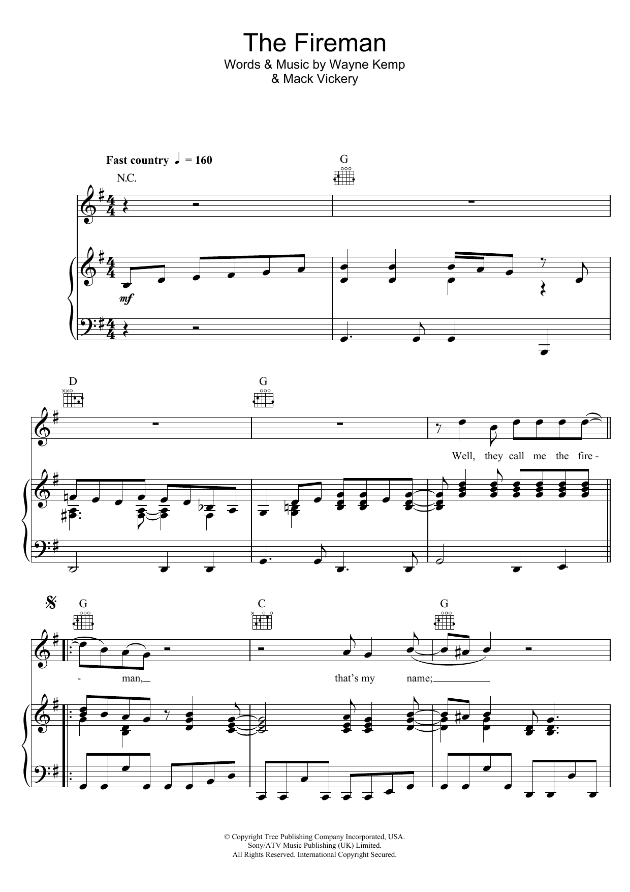 George Strait The Fireman Sheet Music Notes & Chords for Piano, Vocal & Guitar (Right-Hand Melody) - Download or Print PDF