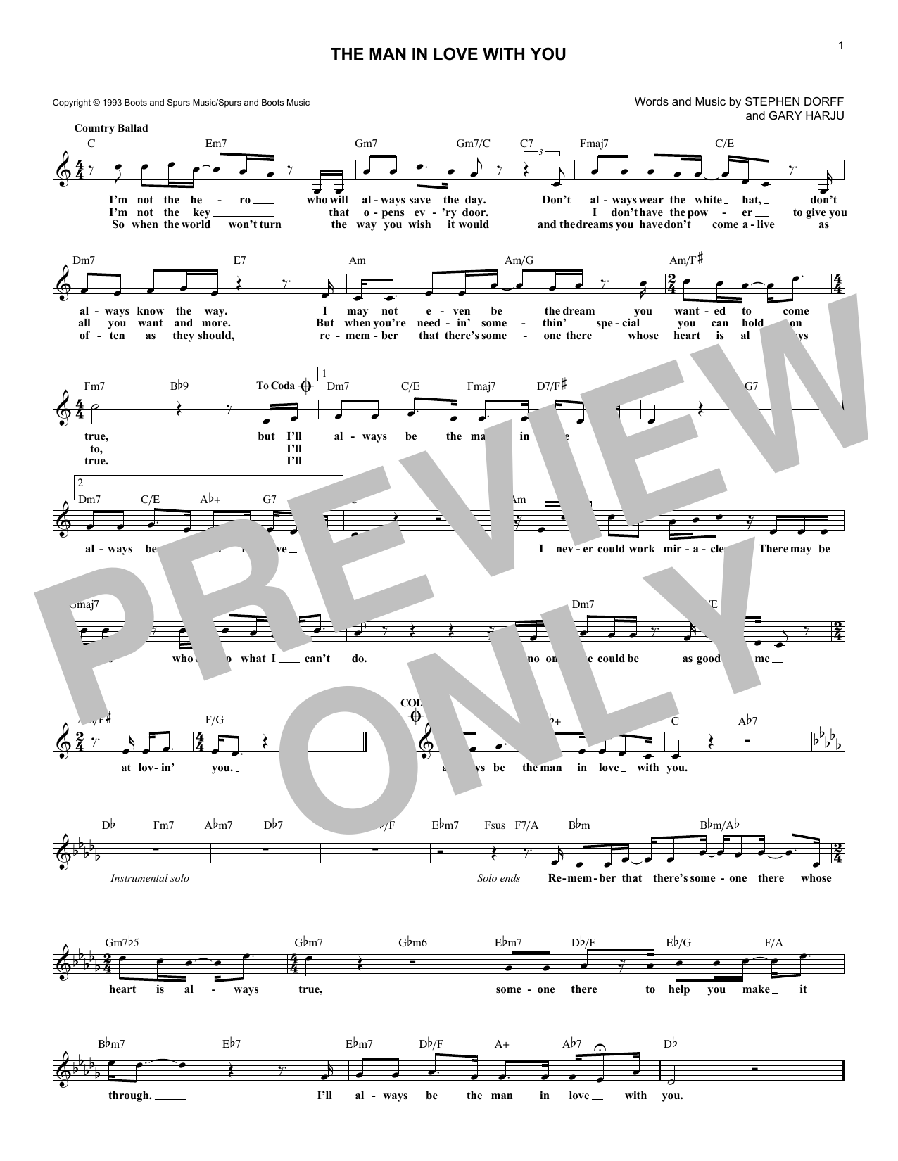 George Strait The Man In Love With You Sheet Music Notes & Chords for Piano, Vocal & Guitar (Right-Hand Melody) - Download or Print PDF