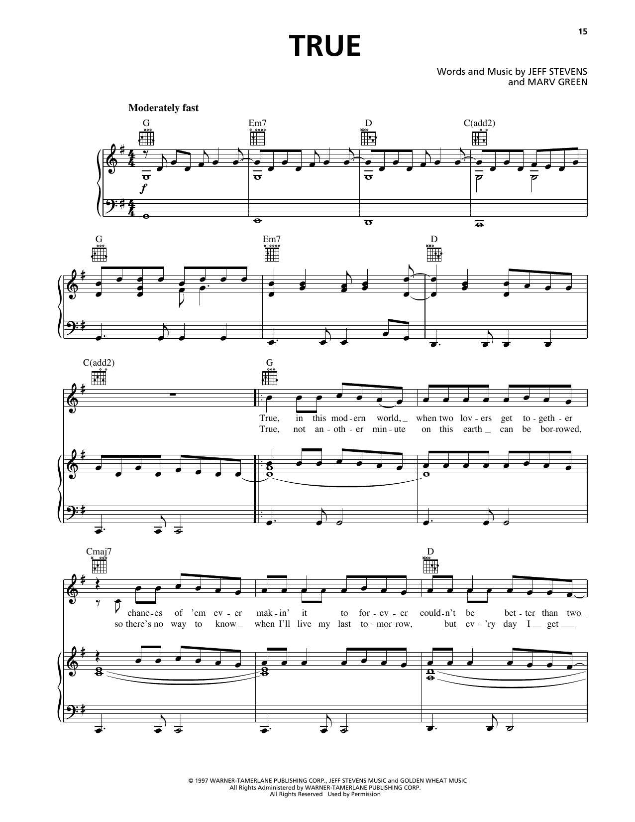 George Strait True Sheet Music Notes & Chords for Piano, Vocal & Guitar Chords (Right-Hand Melody) - Download or Print PDF