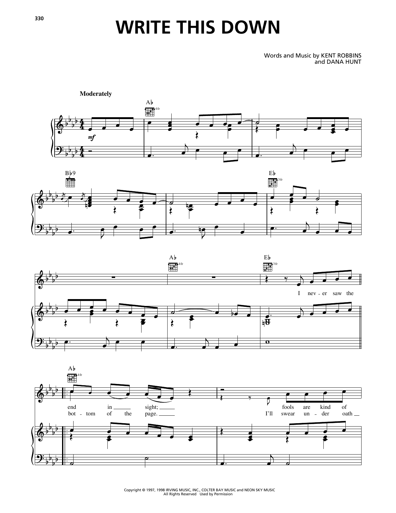 George Strait Write This Down Sheet Music Notes & Chords for Piano, Vocal & Guitar Chords (Right-Hand Melody) - Download or Print PDF
