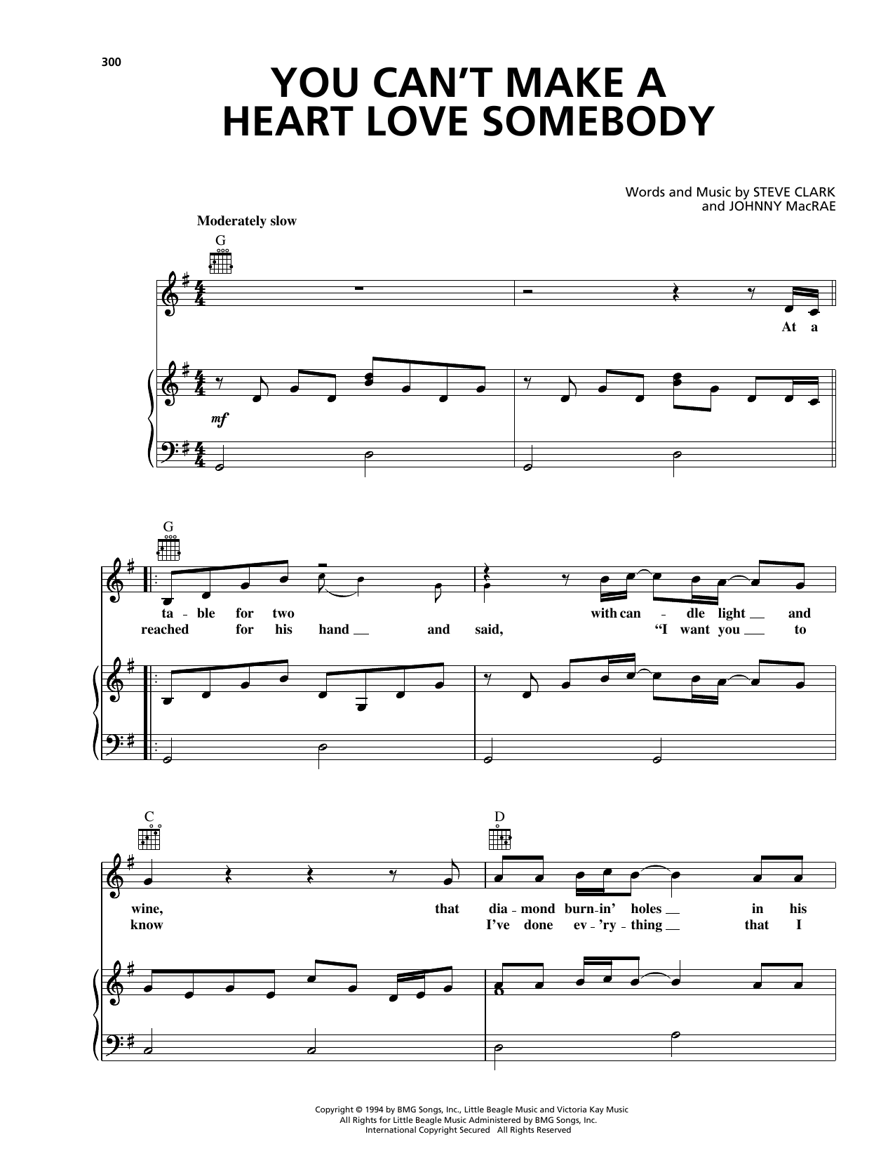 George Strait You Can't Make A Heart Love Somebody Sheet Music Notes & Chords for Piano, Vocal & Guitar (Right-Hand Melody) - Download or Print PDF
