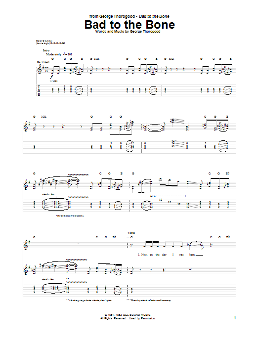 George Thorogood Bad To The Bone Sheet Music Notes & Chords for Lyrics & Chords - Download or Print PDF