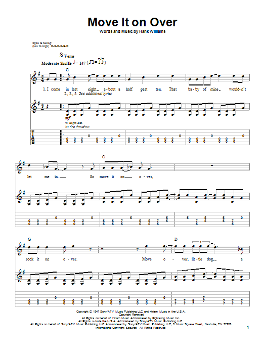 George Thorogood Move It On Over Sheet Music Notes & Chords for Guitar Tab (Single Guitar) - Download or Print PDF