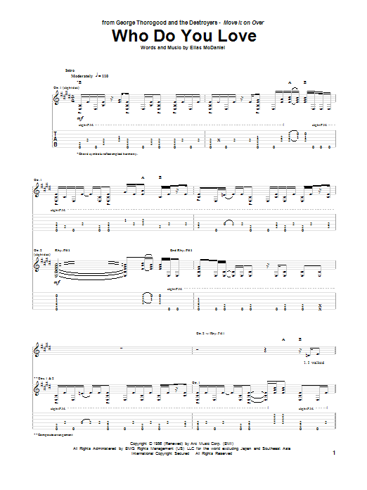 George Thorogood Who Do You Love Sheet Music Notes & Chords for Guitar Tab - Download or Print PDF