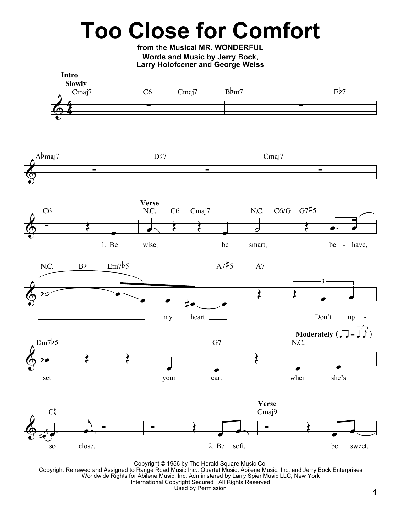 George Weiss Too Close For Comfort Sheet Music Notes & Chords for Melody Line, Lyrics & Chords - Download or Print PDF