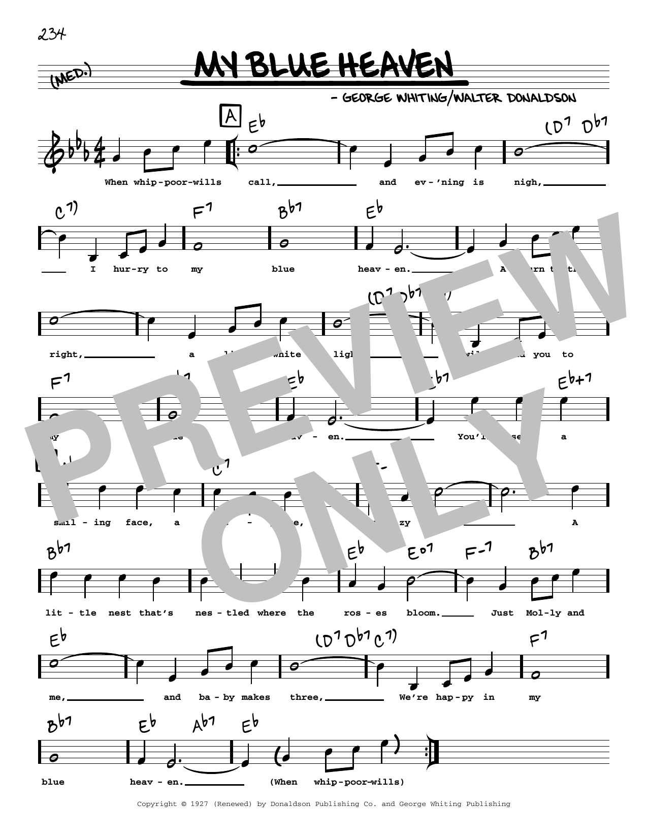 George Whiting My Blue Heaven (arr. Robert Rawlins) Sheet Music Notes & Chords for Real Book – Melody, Lyrics & Chords - Download or Print PDF