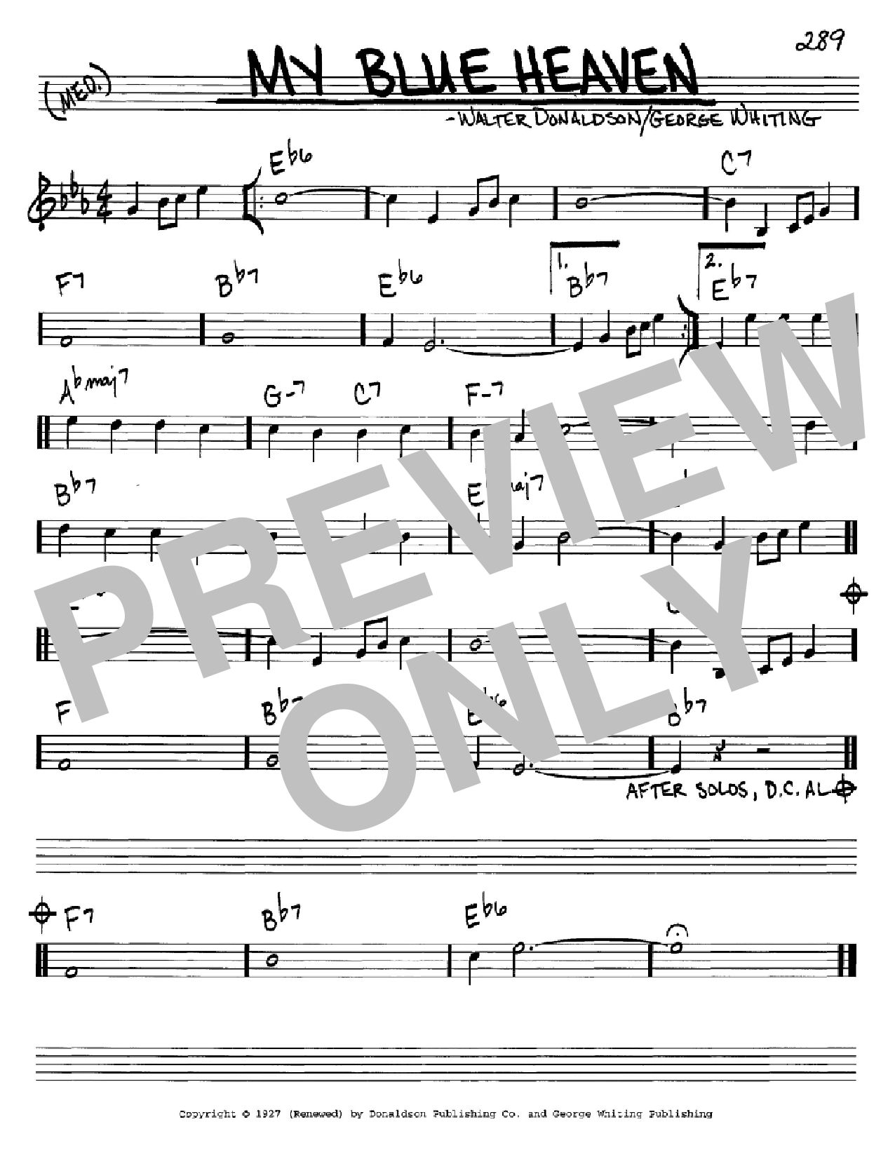 George Whiting My Blue Heaven Sheet Music Notes & Chords for Real Book – Melody, Lyrics & Chords - Download or Print PDF