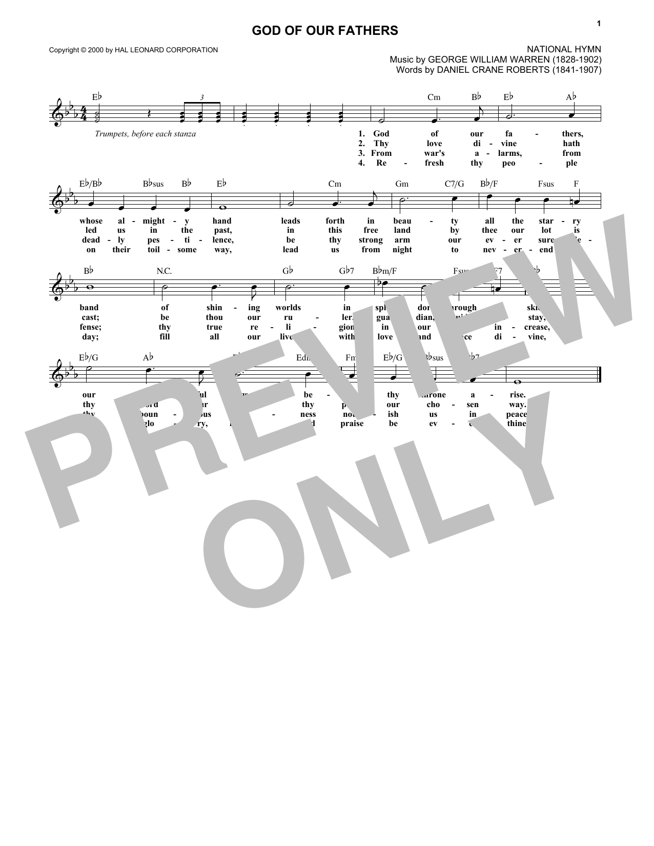 George William Warren God Of Our Fathers Sheet Music Notes & Chords for Melody Line, Lyrics & Chords - Download or Print PDF