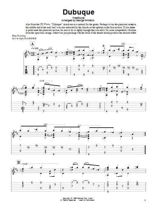 George Winston Dubuque Sheet Music Notes & Chords for Guitar Tab - Download or Print PDF