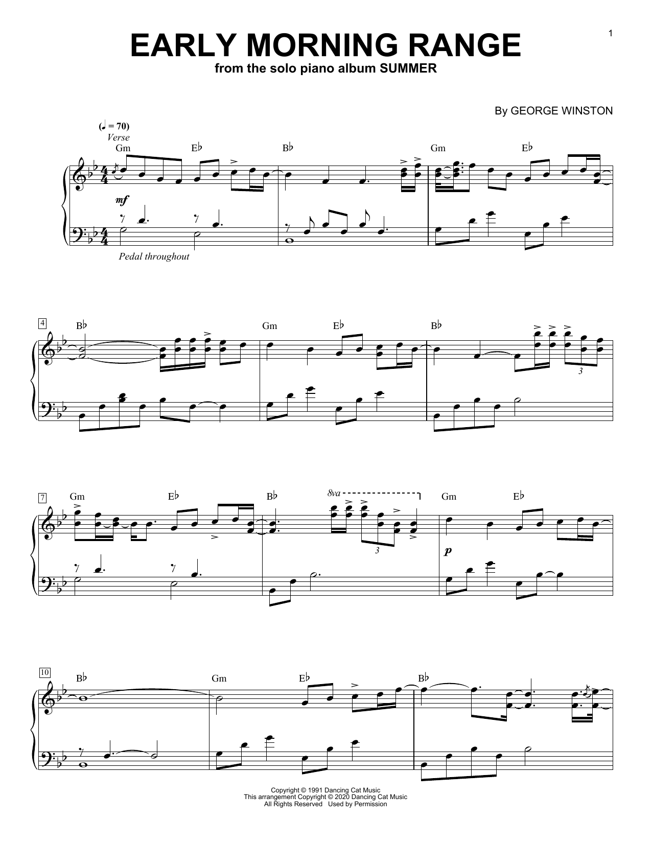 George Winston Early Morning Range Sheet Music Notes & Chords for Easy Piano - Download or Print PDF
