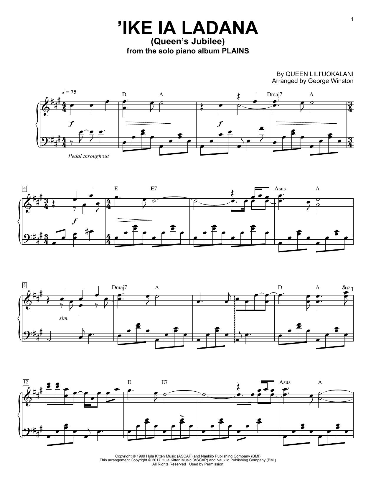 George Winston Ike La Ladana (Queen's Jubilee) Sheet Music Notes & Chords for Piano - Download or Print PDF
