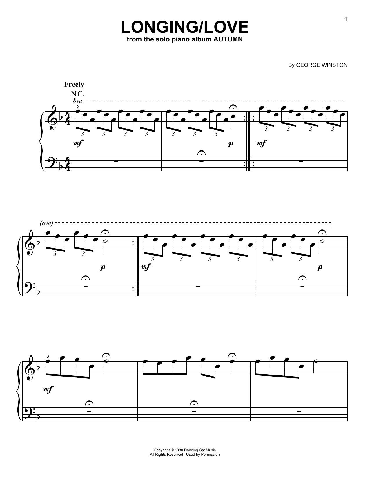 George Winston Longing/Love Sheet Music Notes & Chords for Easy Piano - Download or Print PDF