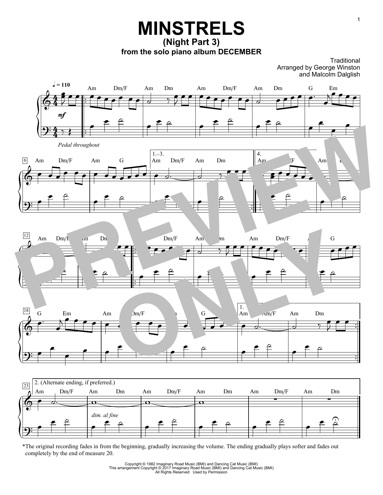 George Winston Minstrels (Night Part 3) Sheet Music Notes & Chords for Piano - Download or Print PDF