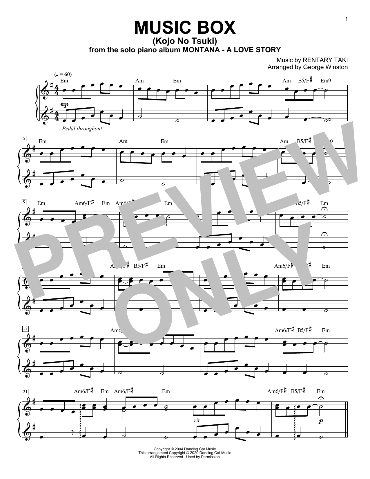 George Winston Music Box (Kojo No Tsuki) Sheet Music Notes & Chords for Piano Solo - Download or Print PDF